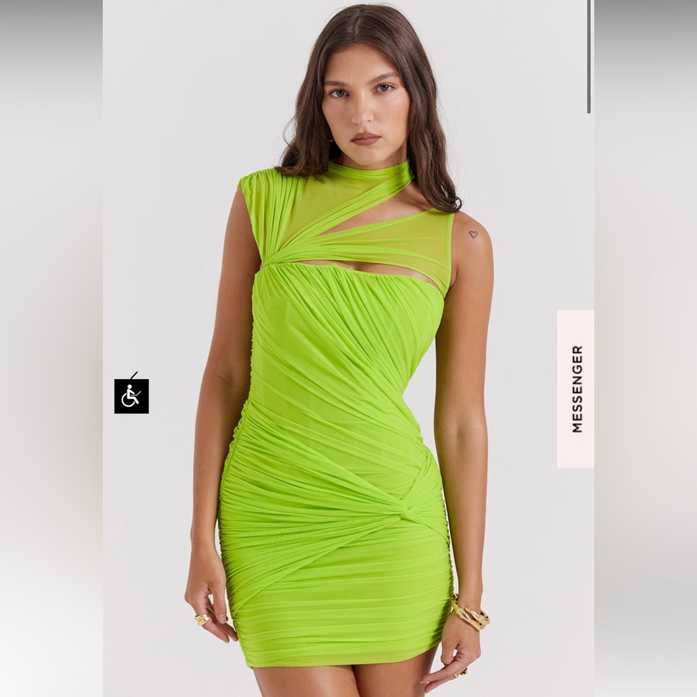 House of CB Adrie NEON GREEN GATHERED MINI DRESS